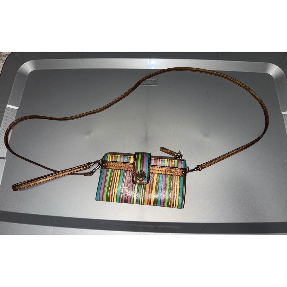 Relic by Fossil Womens Multi Color Striped Crossbody Wallet Bronze Metallic Bag